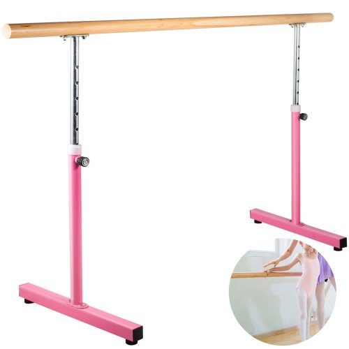 VEVOR Barra de Ballet 2M, Barras de Ballet 2M, Barra Ballet Individual, Barra Ballet Portatil, Barra de Ballet Móvil, Color Rosa, Altura Ajustable, para Hogar, Escuela, Estudio de Baile y Gimnasio