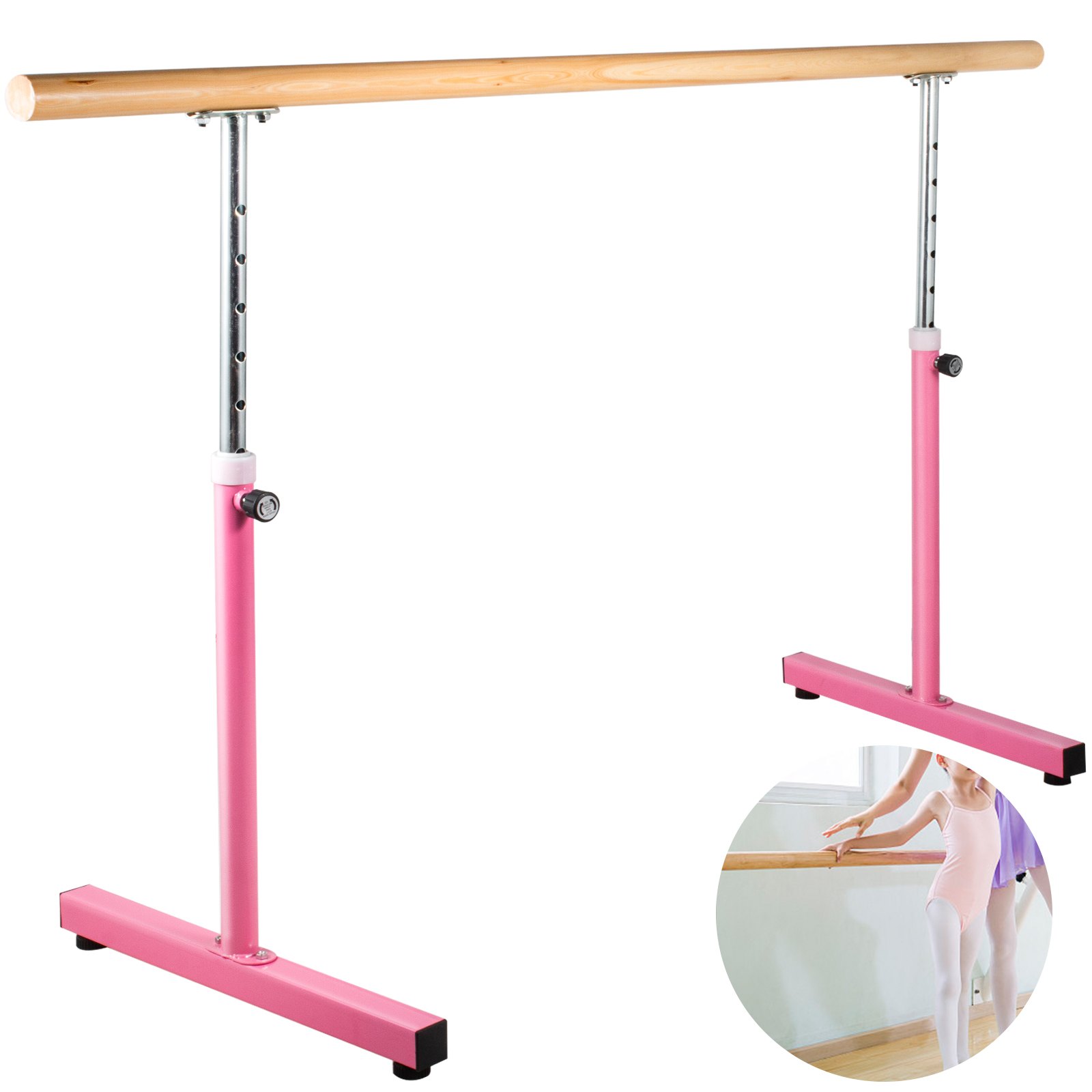 VEVOR Barra de Ballet 2M, Barras de Ballet 2M, Barra Ballet Individual, Barra Ballet Portatil, Barra de Ballet Móvil, Color Rosa, Altura Ajustable, para Hogar, Escuela, Estudio de Baile y Gimnasio