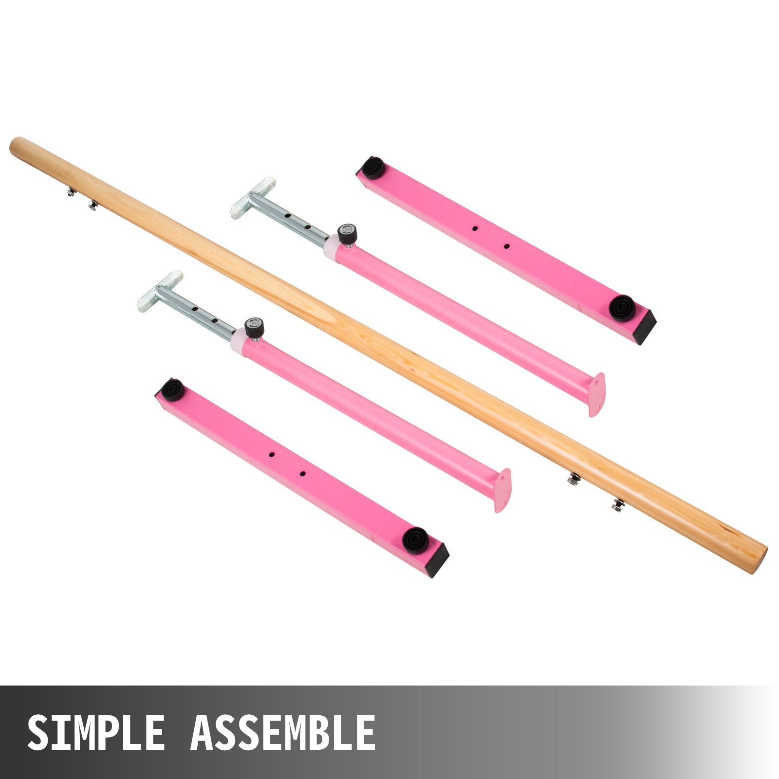 VEVOR Barra de Ballet 2M, Barras de Ballet 2M, Barra Ballet Individual, Barra Ballet Portatil, Barra de Ballet Móvil, Color Rosa, Altura Ajustable, para Hogar, Escuela, Estudio de Baile y Gimnasio
