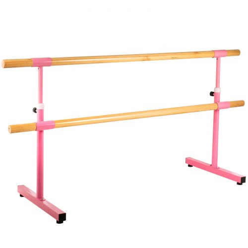VEVOR Barra de Ballet 2M, Barras de Ballet 2M, Barra Ballet Doble, Barra Ballet Portatil, Barra de Ballet Móvil, Color Rosa, Altura Ajustable, para Hogar, Escuela, Estudio de Baile y Gimnasio