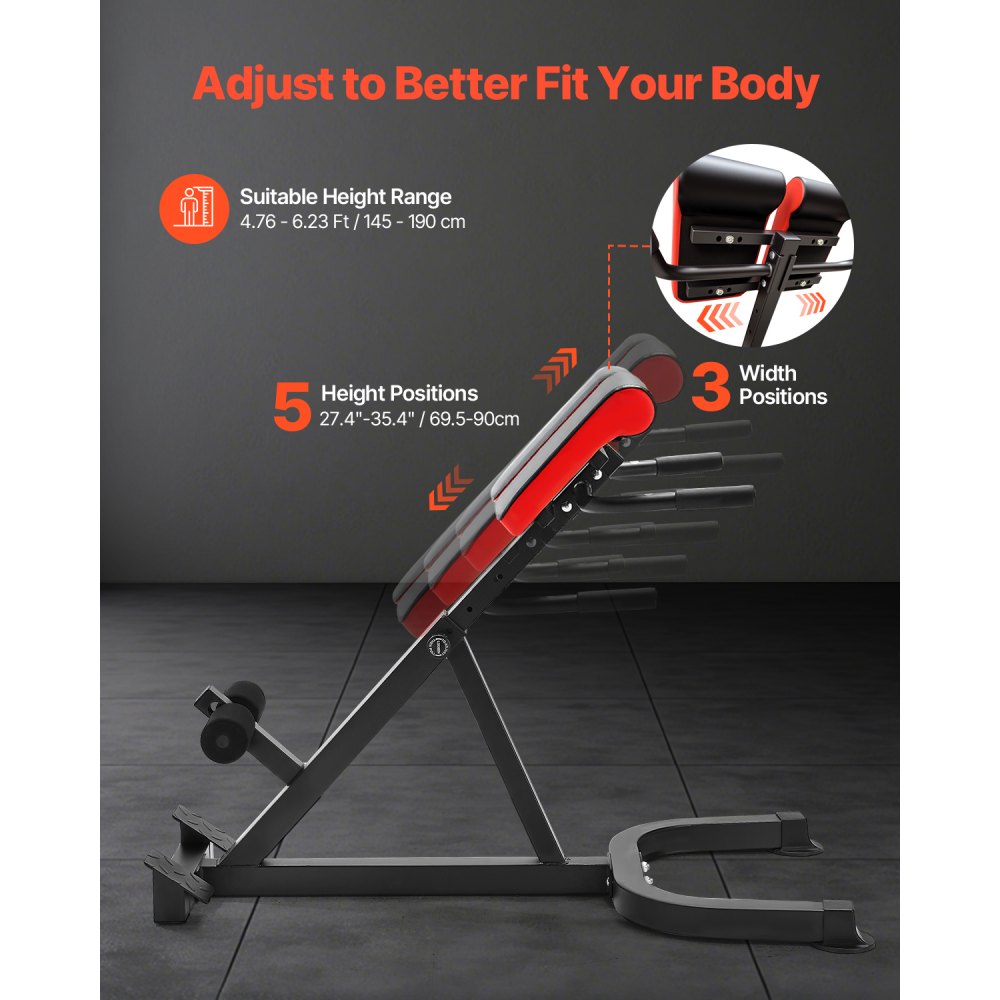 VEVOR Banco de Hiperextensión con Silla Romana, Máquina de Extensión Ajustable 136 kg, Equipo de Ejercicio Multifunción para Glúteos, Isquiotibiales, Espalda Baja y Abdominales, para Gimnasio