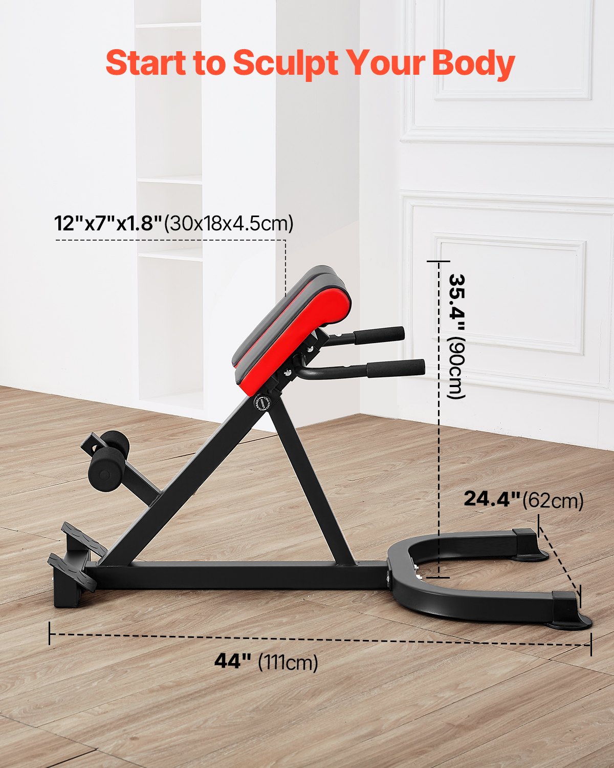 VEVOR Banco de Hiperextensión con Silla Romana, Máquina de Extensión Ajustable 136 kg, Equipo de Ejercicio Multifunción para Glúteos, Isquiotibiales, Espalda Baja y Abdominales, para Gimnasio