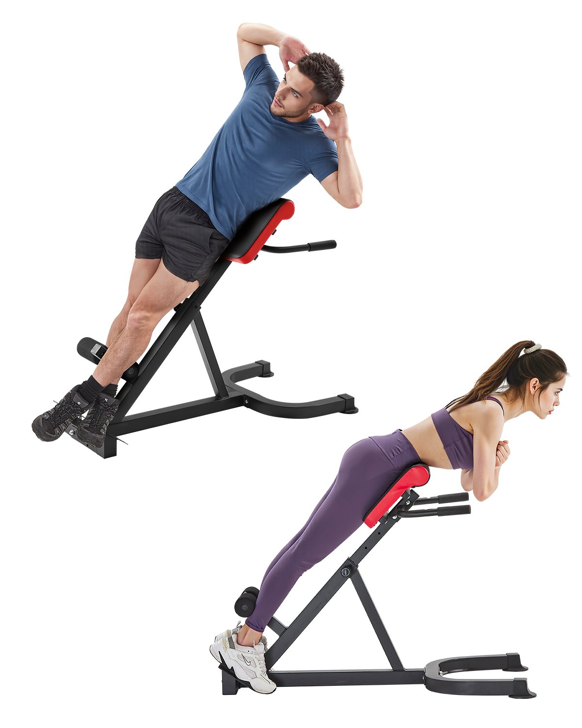 VEVOR Banco de Hiperextensión con Silla Romana, Máquina de Extensión Ajustable 136 kg, Equipo de Ejercicio Multifunción para Glúteos, Isquiotibiales, Espalda Baja y Abdominales, para Gimnasio