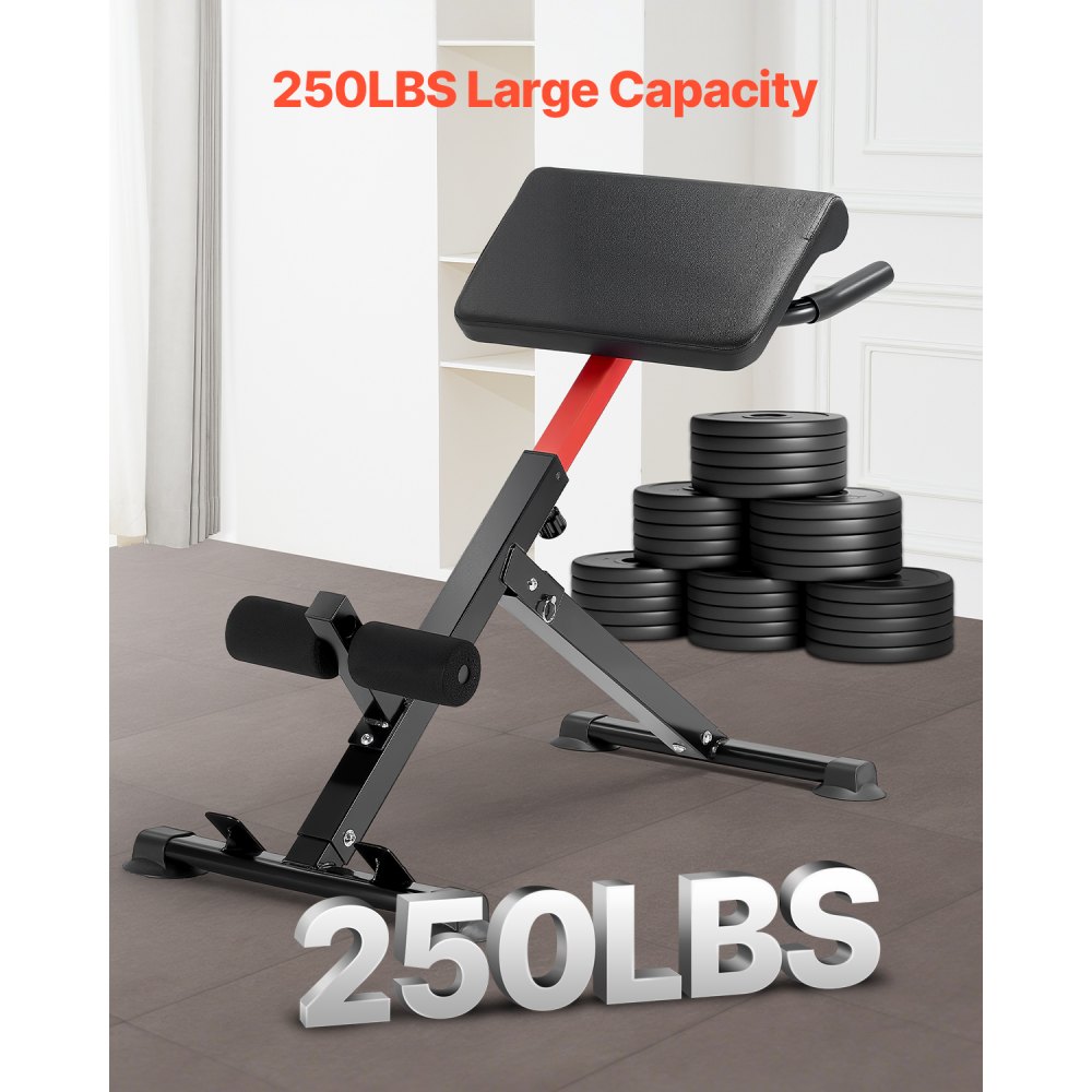 VEVOR Banco de Hiperextensión con Silla Romana, Máquina de Extensión Ajustable y Plegable de 113 kg, Equipo de Ejercicio Multifunción para Glúteos, Isquiotibiales, Espalda y Abdominales, Negro