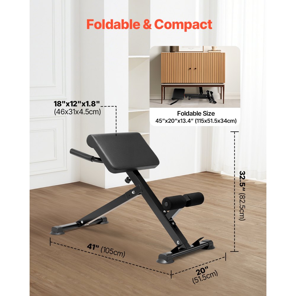 VEVOR Banco de Hiperextensión con Silla Romana, Máquina de Extensión Ajustable y Plegable de 113 kg, Equipo de Ejercicio Multifunción para Glúteos, Isquiotibiales, Espalda y Abdominales, Negro