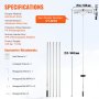 Especificaciones del rastrillo de techo para nieve VEVOR, raspador de aleación de aluminio, poste de 21 pies, accesorios incluidos.