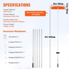 VEVOR Rastrillo de nieve para techo, herramienta para quitar nieve de 63,5 cm raspador de 644,5 cm poste de plástico ABS, aleación de aluminio con mango antideslizante, rastrillo ajustable para techo