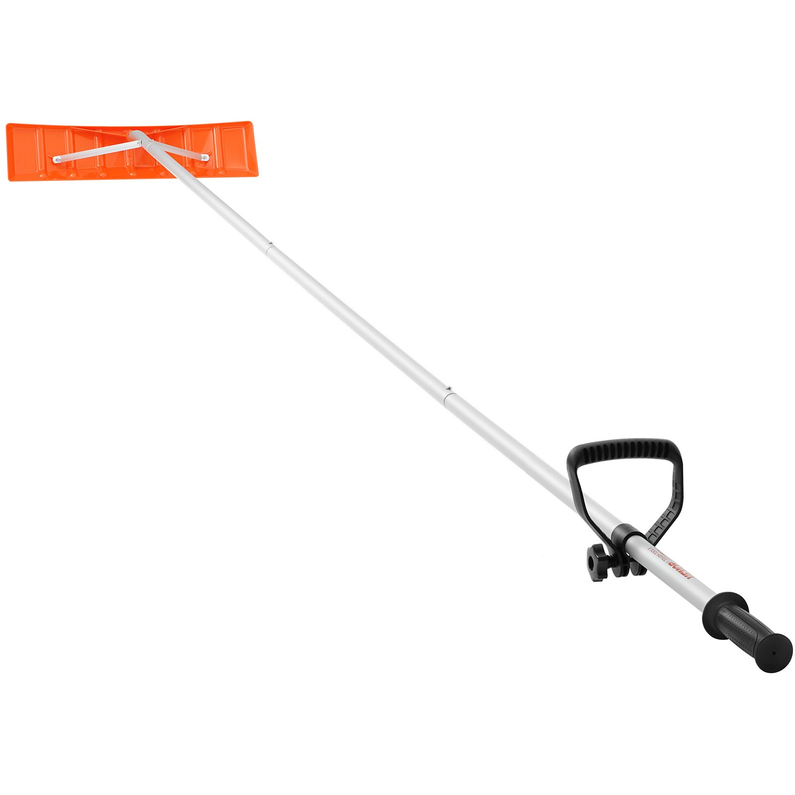 Rastrillo para nieve VEVOR con mango telescópico largo y cuchilla naranja para una eficiente remoción de nieve.