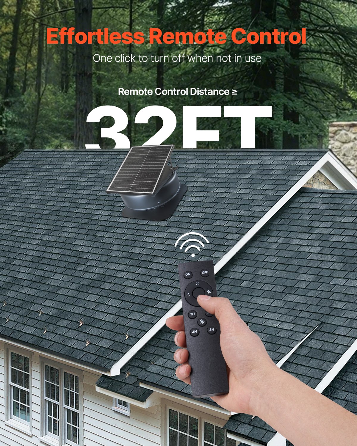 VEVOR Ventilador de Techo para Ático Solar Inteligente de 42 W con Termostato, Control Remoto, Flujo de Aire de 2800 CFM, Motor de CC sin Escobillas Incorporado para Refrigeración, Φ565 x 255 mm