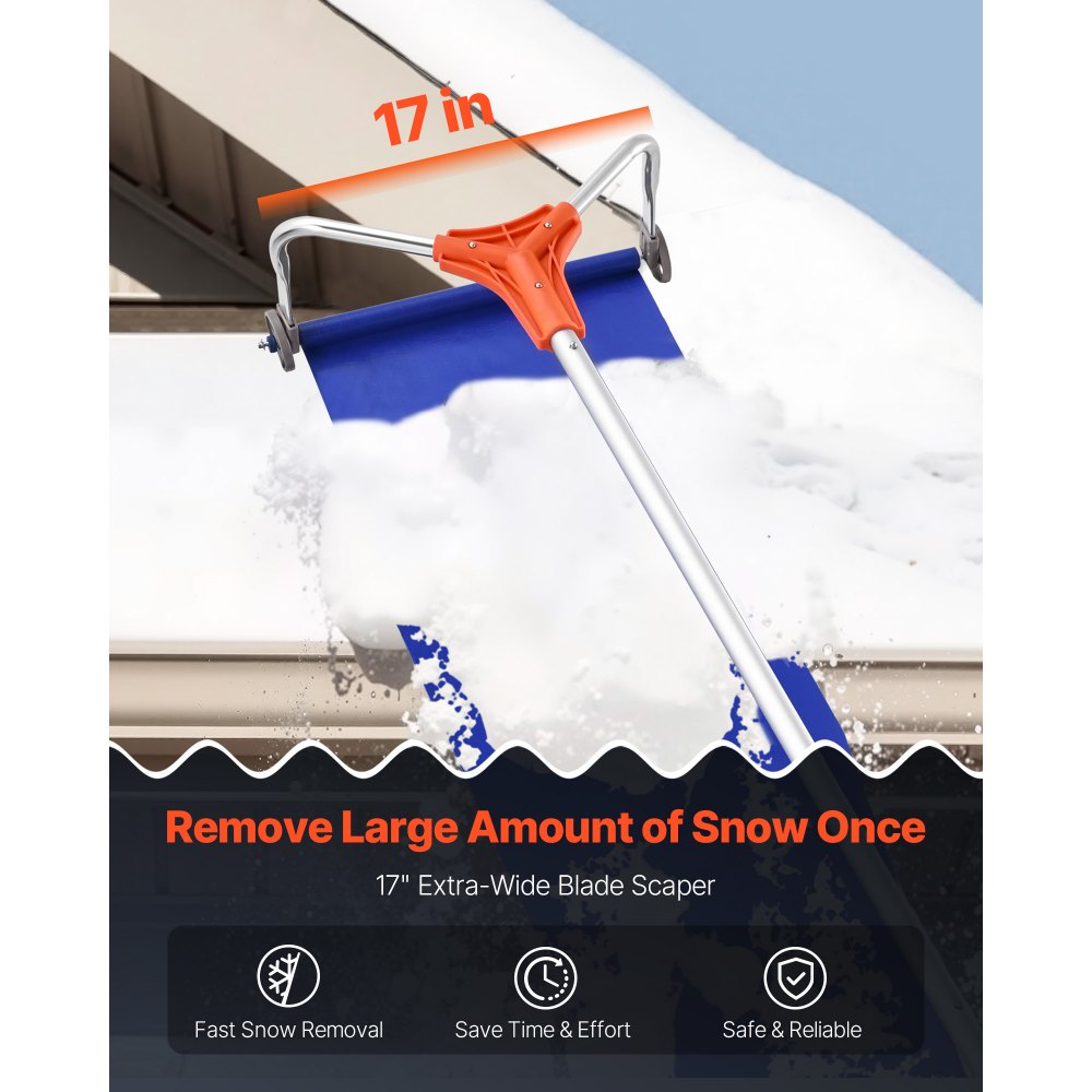VEVOR Rastrillo de Nieve para Techo 125 - 524 cm con Raspador de 432 mm, Herramienta de Eliminación de Nieve, Mango Antideslizante, Protectoras de Techo con Ruedas para Hojas Caídas, Escombros