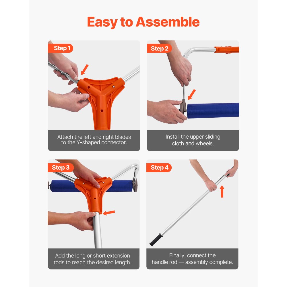 VEVOR Rastrillo de Nieve para Techo 125 - 524 cm con Raspador de 432 mm, Herramienta de Eliminación de Nieve, Mango Antideslizante, Protectoras de Techo con Ruedas para Hojas Caídas, Escombros