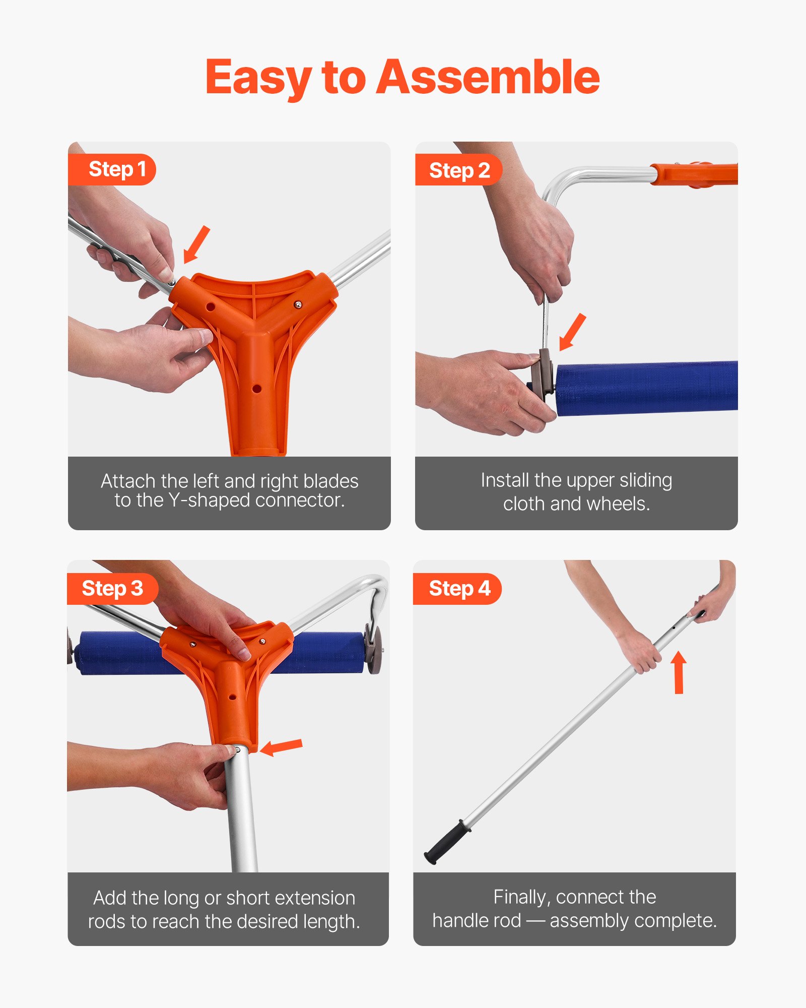 VEVOR Rastrillo de Nieve para Techo 125 - 524 cm con Raspador de 432 mm, Herramienta de Eliminación de Nieve, Mango Antideslizante, Protectoras de Techo con Ruedas para Hojas Caídas, Escombros