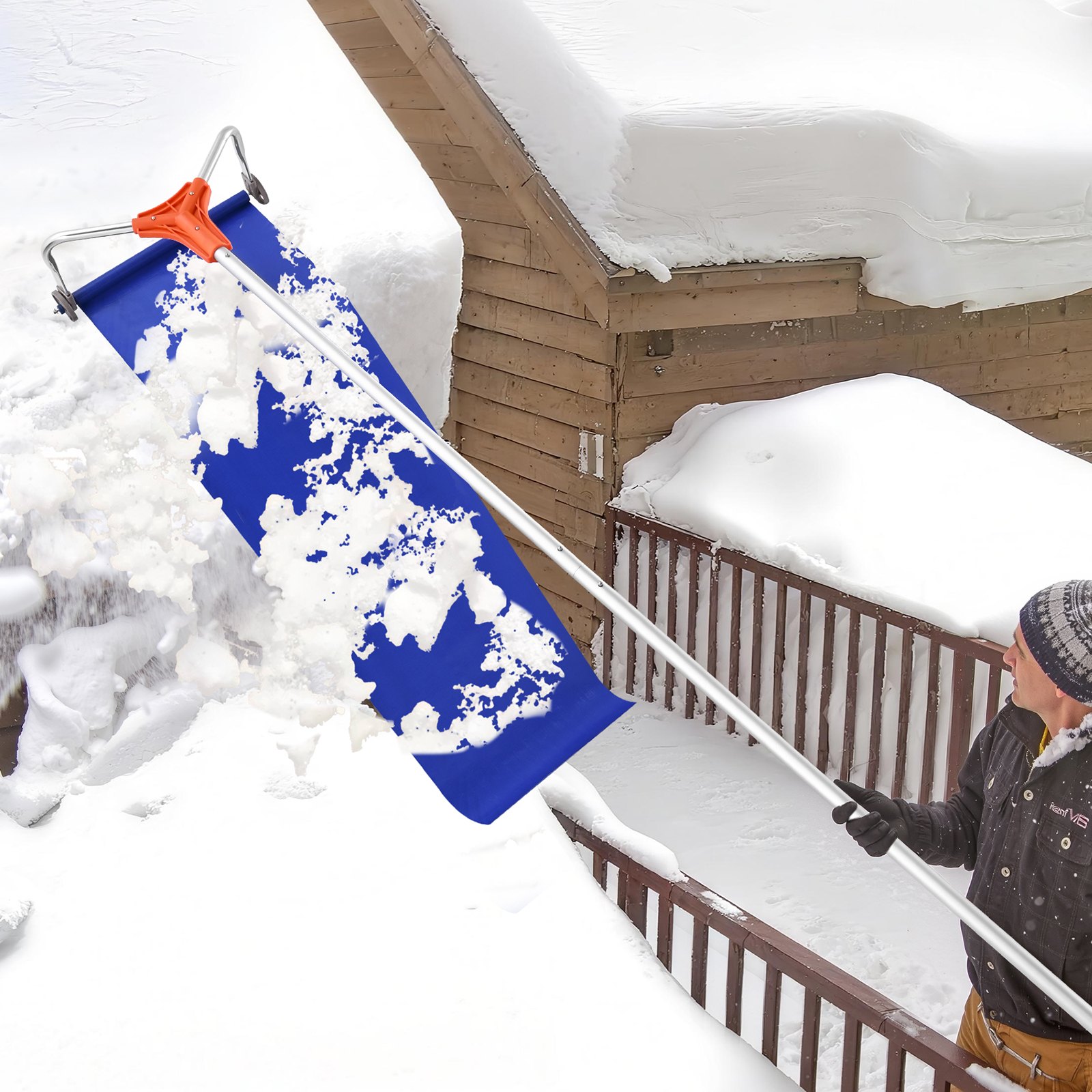 VEVOR Rastrillo de Nieve para Techo 125 - 524 cm con Raspador de 432 mm, Herramienta de Eliminación de Nieve, Mango Antideslizante, Protectoras de Techo con Ruedas para Hojas Caídas, Escombros