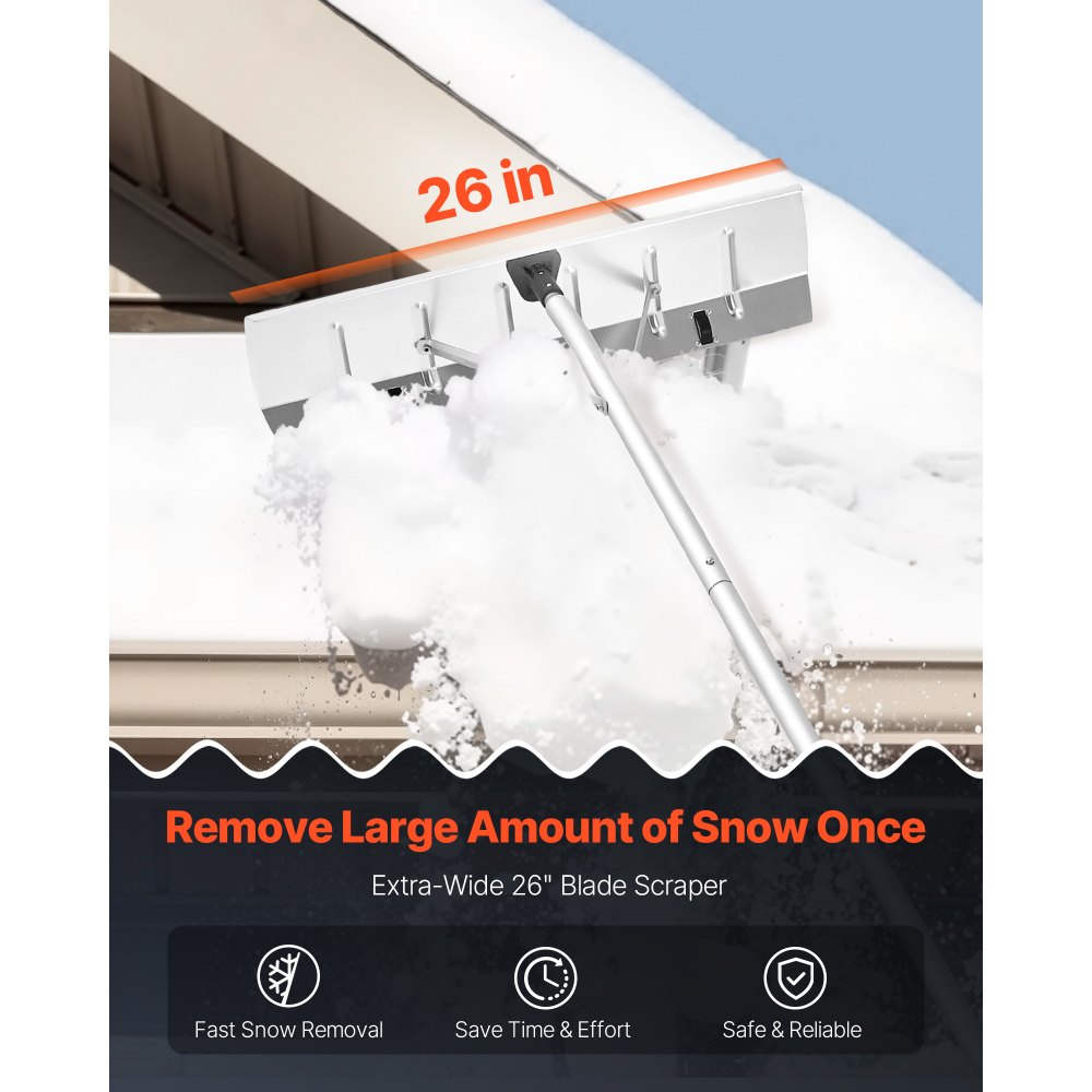 VEVOR Snow Roof Rake, 66 cm Aluminum Blade, 2.3-6 m Adjustable Roof Snow Scraper with Wheels, Anti-Slip Handle Snows Removal Tool, Lightweight House Rooftop Rake for Leaves Debris Removal