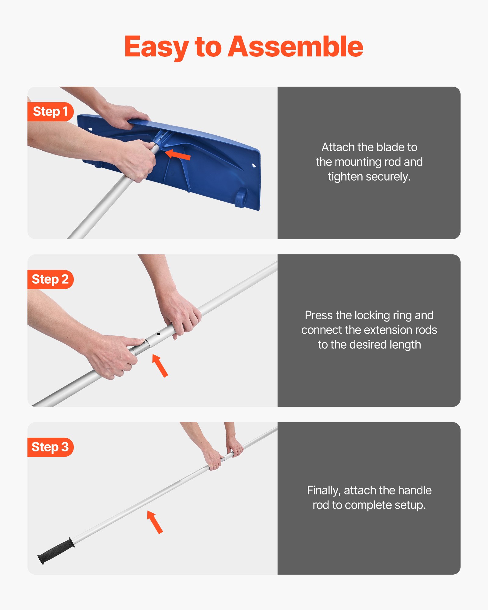 VEVOR Rastrillo de Nieve para Techo 118-555 cm con Raspador de Plástico de 60 cm, Herramienta de Eliminación de Nieve, Mango Antideslizante, Protectoras de Techo con Ruedas para Hojas, Escombros