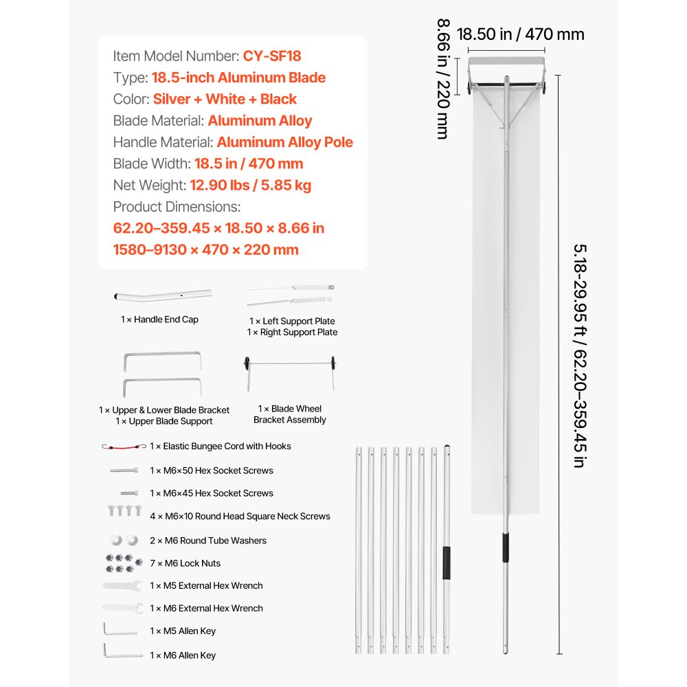 VEVOR Rastrillo de Nieve para Techo 158 - 913 cm con Raspador de 470 mm, Herramienta de Eliminación de Nieve, Mango Antideslizante, Protectoras de Techo con Ruedas para Hojas Caídas, Escombros