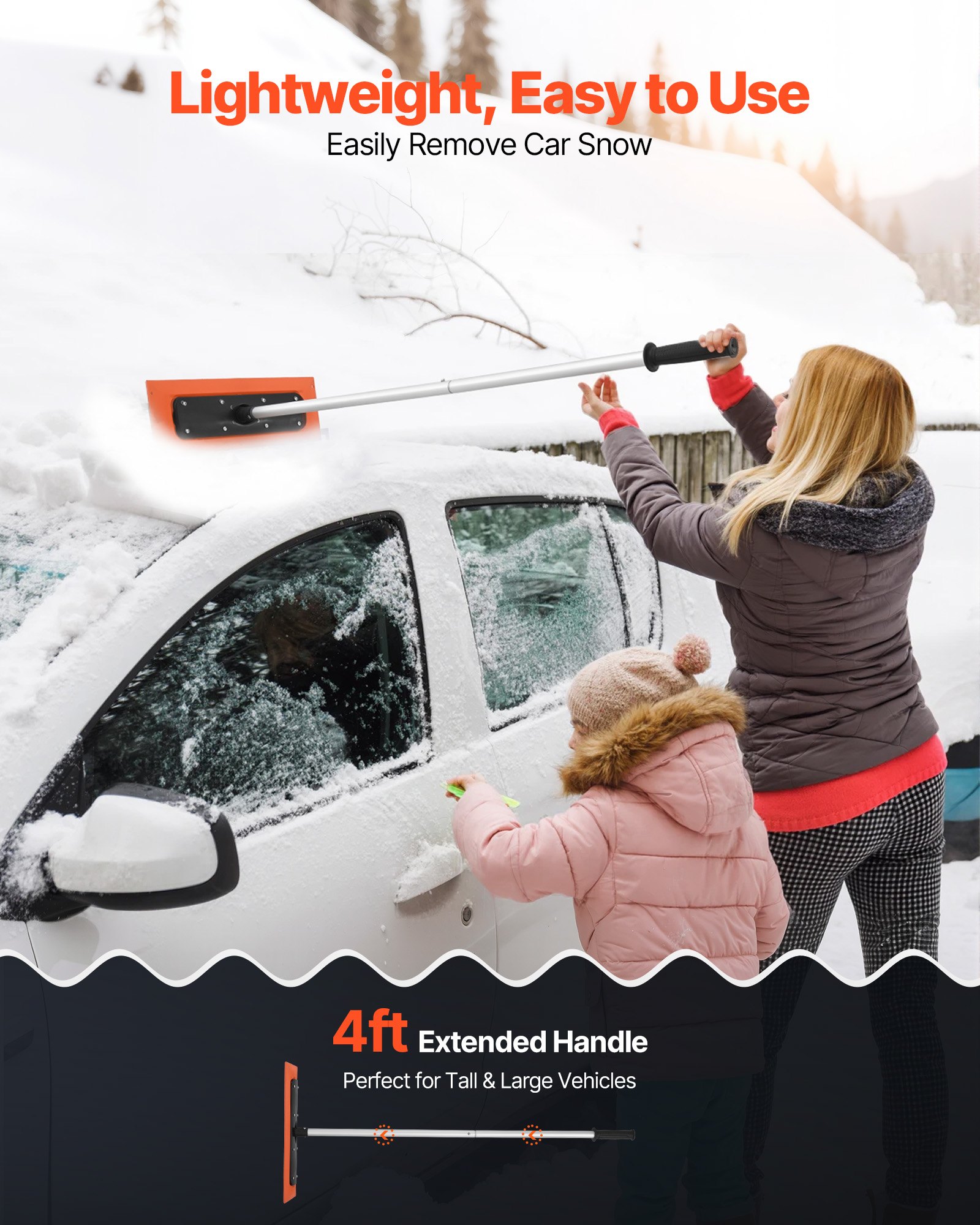 VEVOR Rastrillo de Nieve para Techo de Coche con Raspador de Espuma de 450 mm, Herramienta de Eliminación de Nieve, Mango Antideslizante, para limpiar Hojas Caídas de Techos de Vehículos, Garajes