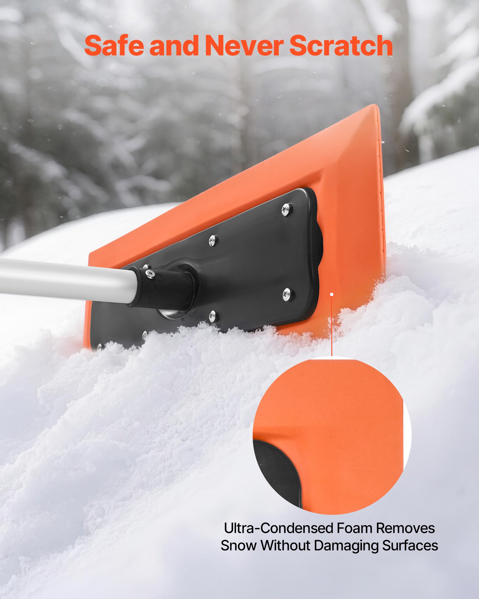 VEVOR Rastrillo de Nieve para Techo de Coche con Raspador de Espuma de 450 mm, Herramienta de Eliminación de Nieve, Mango Antideslizante, para limpiar Hojas Caídas de Techos de Vehículos, Garajes