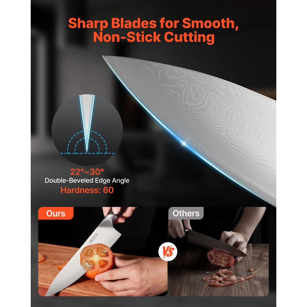 VEVOR Juego de Cuchillos de Cocina de 5 Piezas, de Acero Inoxidable de Alto Carbono, Duraderos y Resistentes a la Corrosión, con Mango Ergonómico y Resistente a la Rotura para Un Corte Preciso