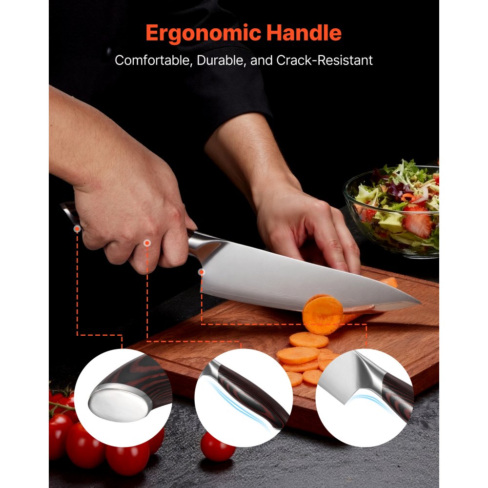 VEVOR Juego de Cuchillos de Cocina de 5 Piezas, de Acero Inoxidable de Alto Carbono, Duraderos y Resistentes a la Corrosión, con Mango Ergonómico y Resistente a la Rotura para Un Corte Preciso