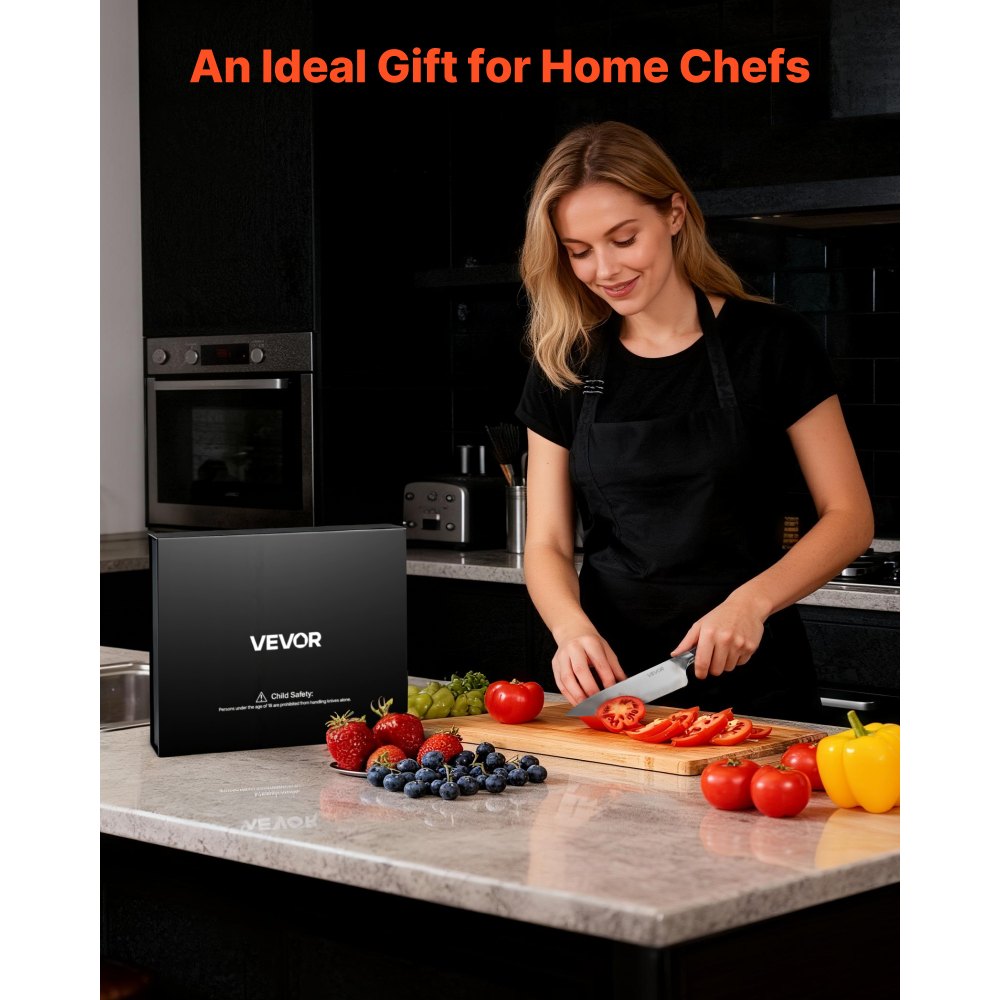 VEVOR Juego de Cuchillos de Cocina de 5 Piezas, de Acero Inoxidable de Alto Carbono, Duraderos y Resistentes a la Corrosión, con Mango Ergonómico y Resistente a la Rotura para Un Corte Preciso