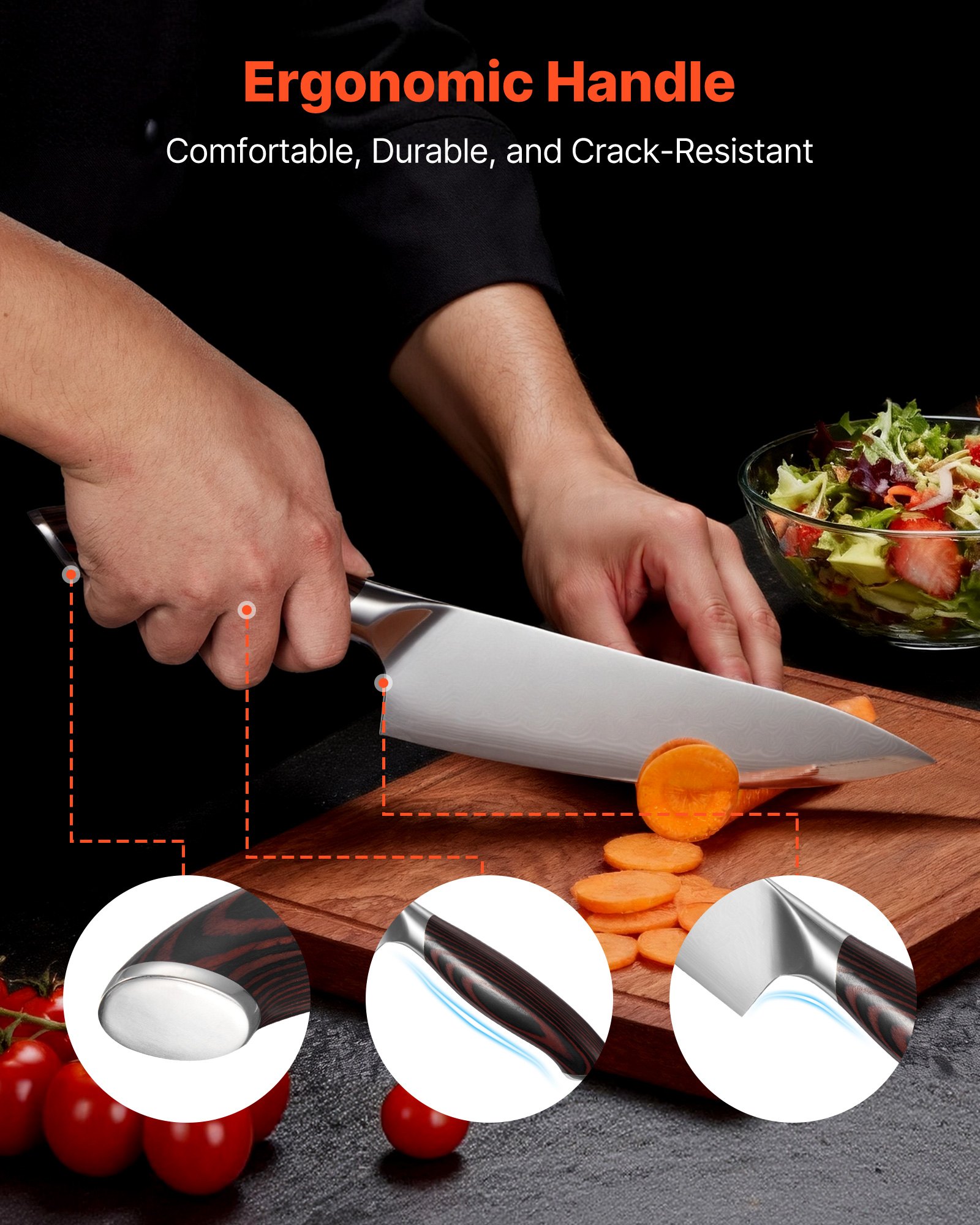VEVOR Juego de Cuchillos de Cocina de 5 Piezas, de Acero Inoxidable de Alto Carbono, Duraderos y Resistentes a la Corrosión, con Mango Ergonómico y Resistente a la Rotura para Un Corte Preciso