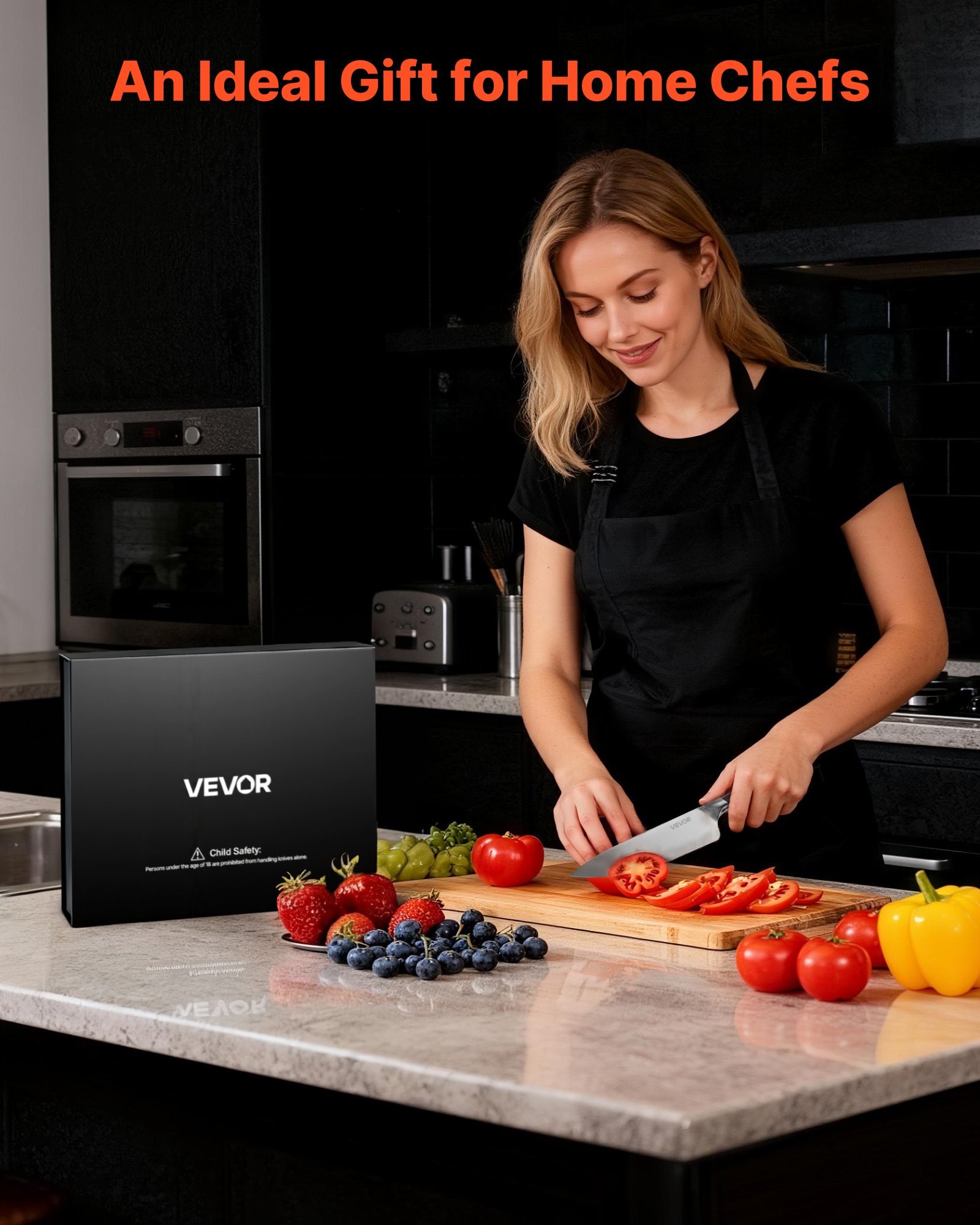 VEVOR Juego de Cuchillos de Cocina de 5 Piezas, de Acero Inoxidable de Alto Carbono, Duraderos y Resistentes a la Corrosión, con Mango Ergonómico y Resistente a la Rotura para Un Corte Preciso