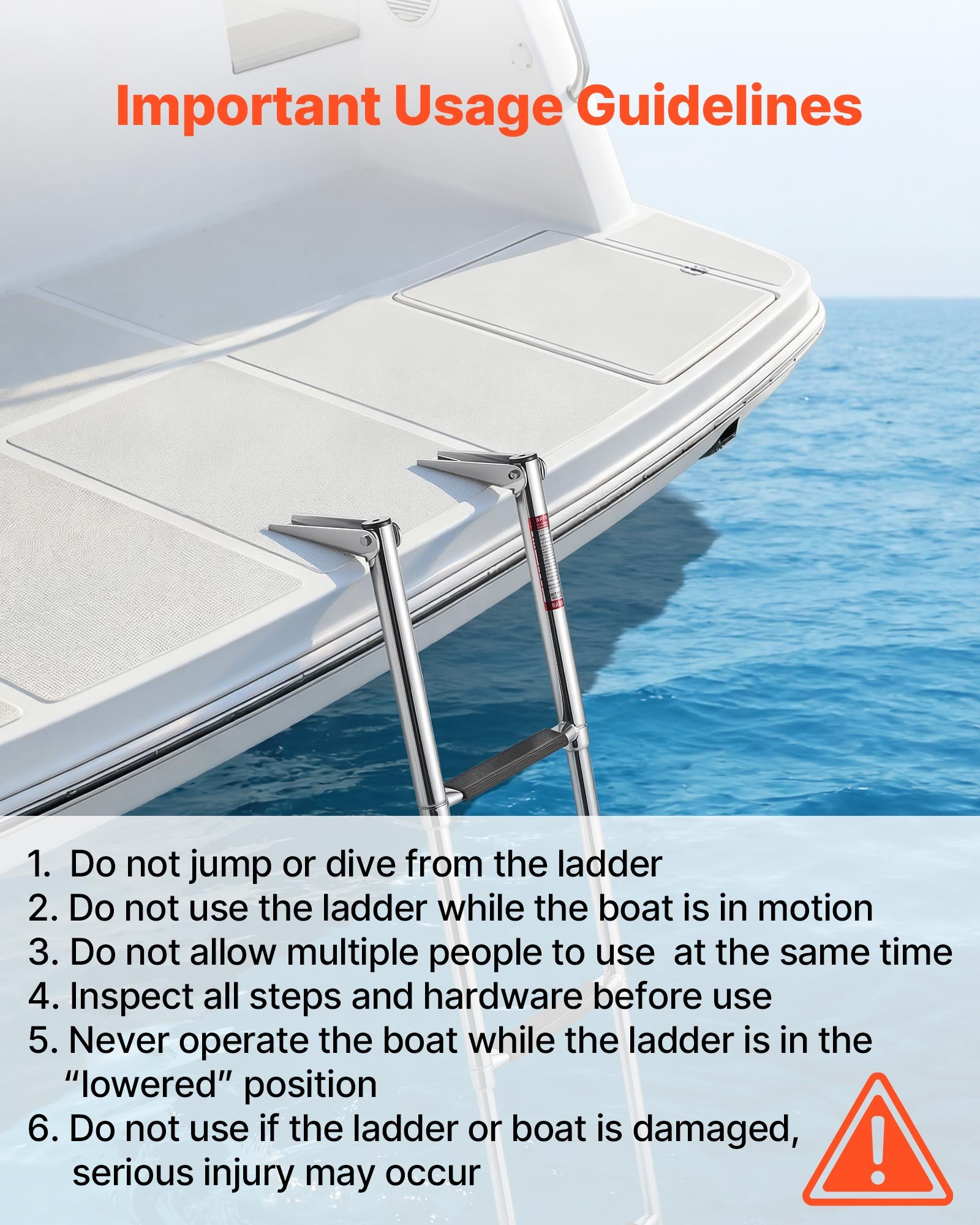 VEVOR Escalera para Barco Telescópica con 3 Peldaños PVC Antideslizantes, Soporta hasta 272 kg, Escalera Plegable de Acero Inoxidable 304 para Plataforma Muelle Embarque Piscina Pontón Barcos de Pesca