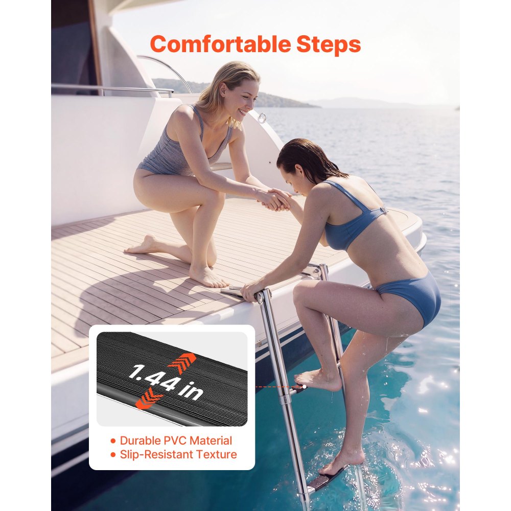 VEVOR Escalera para Barco Telescópica de Acero Inoxidable de 4 Peldaños, Soporta 408 kg, Escalera Plegable de Embarque con Peldaños Antideslizantes para Pontón Plataforma Barco de Pesca Muelle Piscina