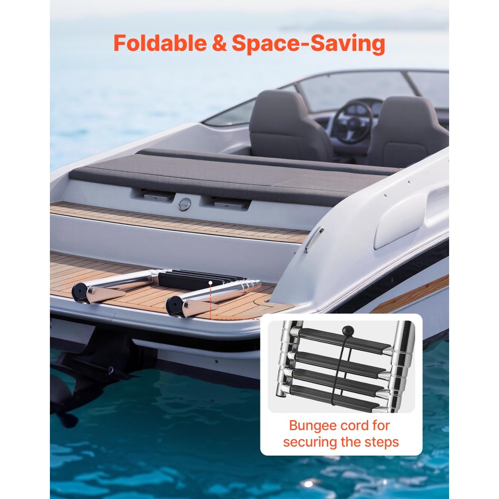 VEVOR Escalera para Barco Telescópica de Acero Inoxidable de 4 Peldaños, Soporta 408 kg, Escalera Plegable de Embarque con Peldaños Antideslizantes para Pontón Plataforma Barco de Pesca Muelle Piscina
