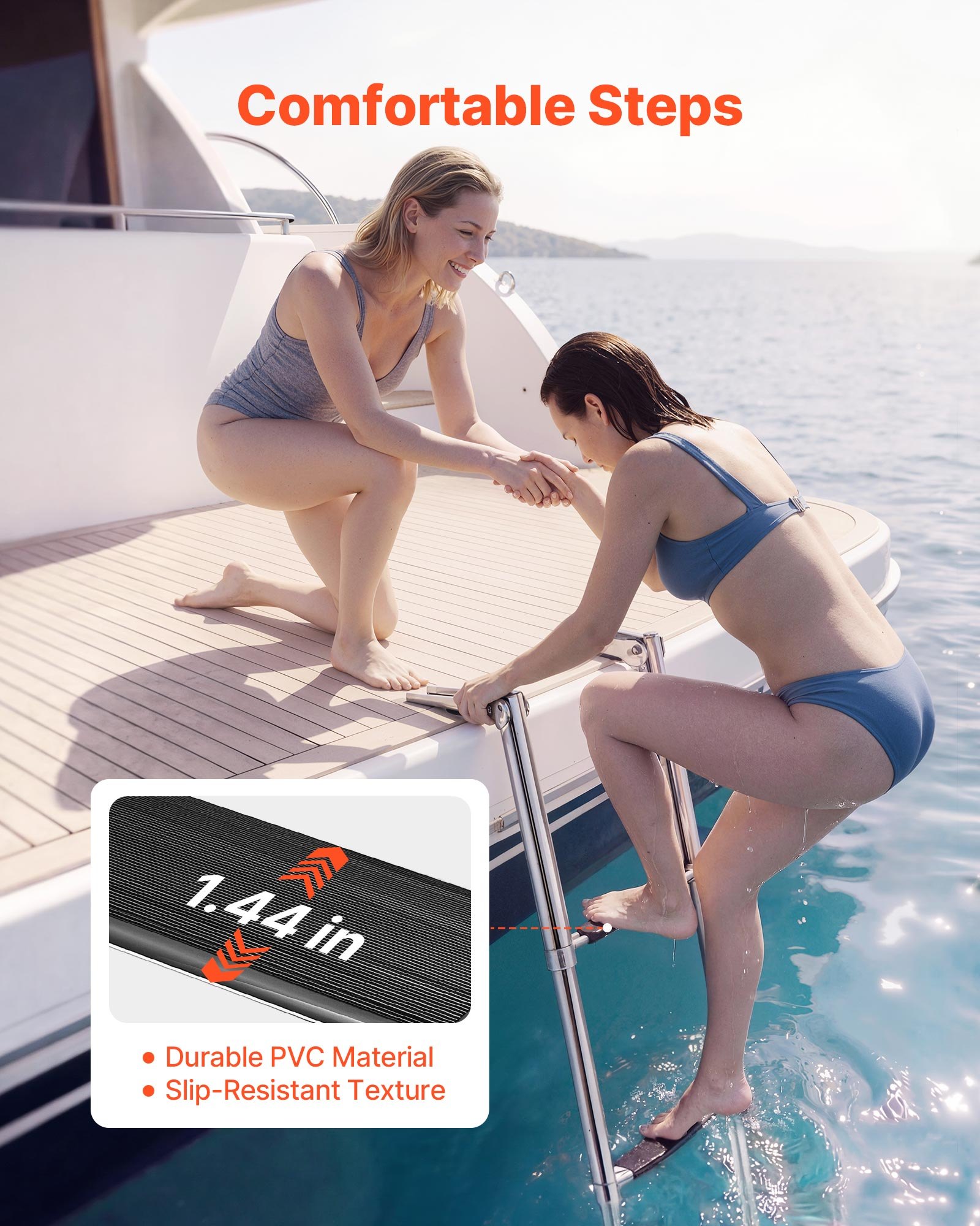 VEVOR Escalera para Barco Telescópica de Acero Inoxidable de 4 Peldaños, Soporta 408 kg, Escalera Plegable de Embarque con Peldaños Antideslizantes para Pontón Plataforma Barco de Pesca Muelle Piscina