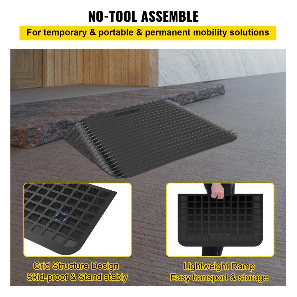 VEVOR Rampa de Silla de Rueda Goma 10,2cm Rampa de Acceso Scooter Andador Motor