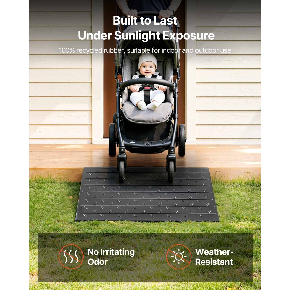 VEVOR Rubber Threshold Ramp, 10.2 cm Rise, Door Threshold Ramp, 3-Channel Cable Cover, Solid Rubber Threshold Ramp, with a 1-T Load Capacity for Wheelchairs and Scooters