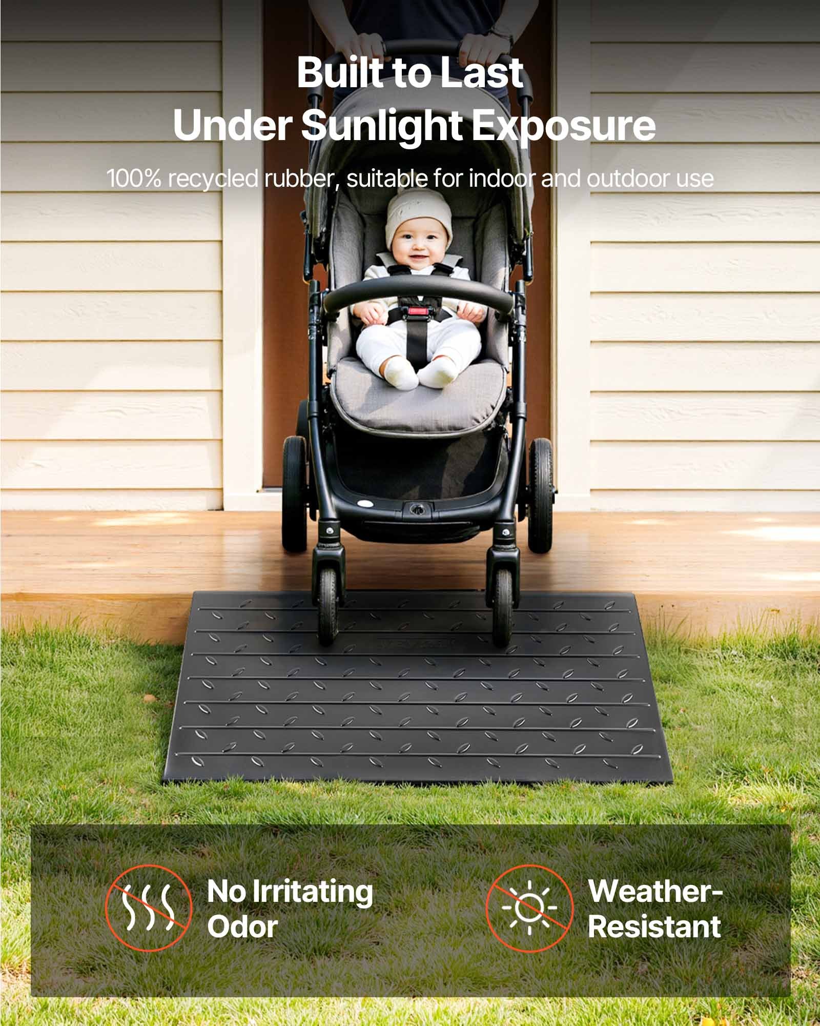 VEVOR Rubber Threshold Ramp, 10.2 cm Rise, Door Threshold Ramp, 3-Channel Cable Cover, Solid Rubber Threshold Ramp, with a 1-T Load Capacity for Wheelchairs and Scooters