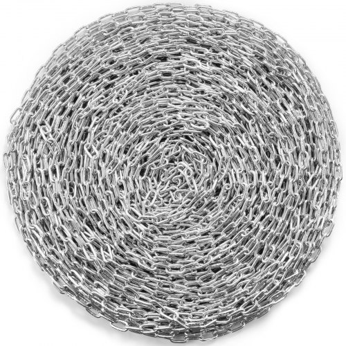 VEVOR Cadena de Eslabones de Acero al Carbono Galvanizado 5,1mm x 76m Cadena Helicoidal de Servicio Pesado Capacidad de Carga de 498 kg Dos Conectores Rápidos Cadena para Remolcar, Colgar, Acampar