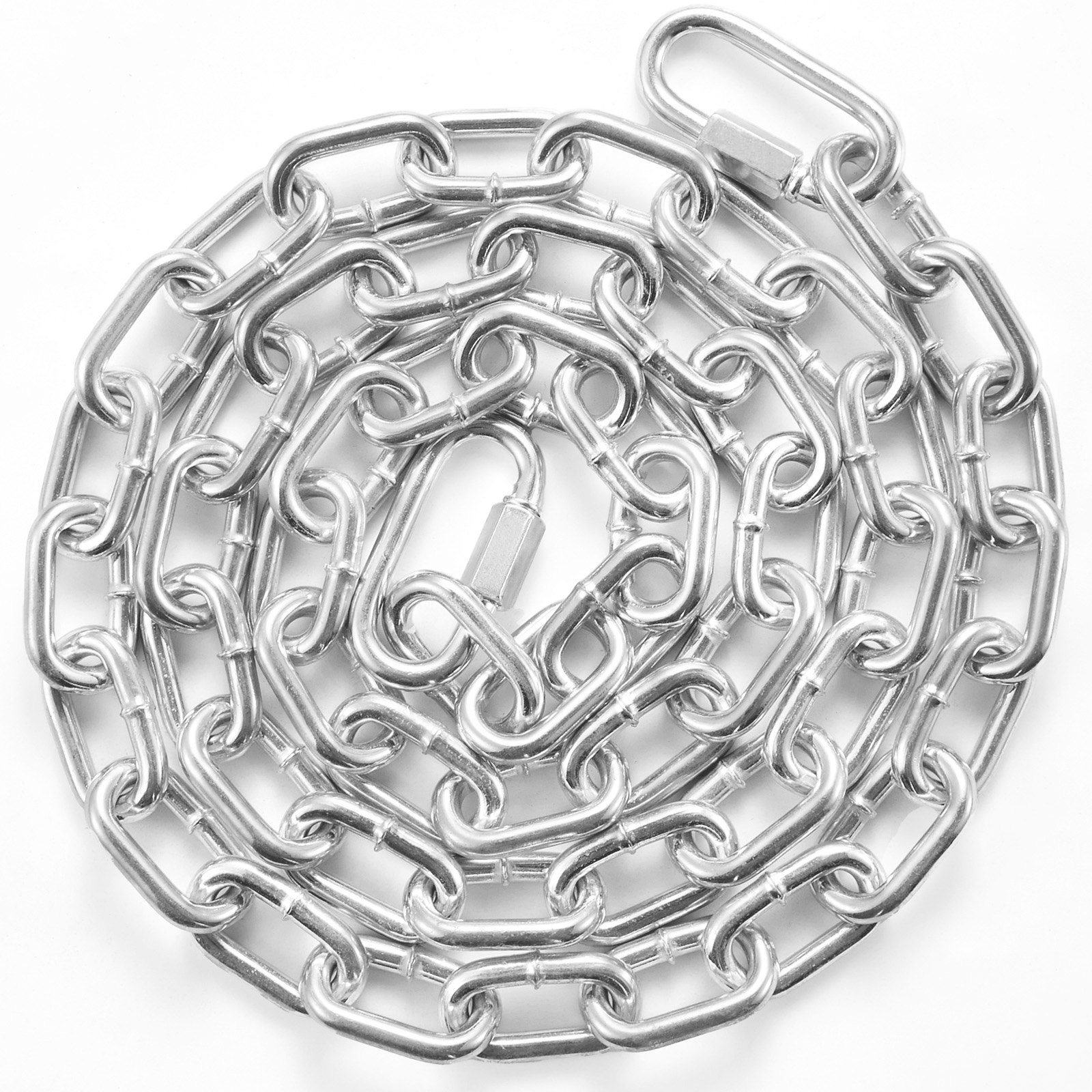 VEVOR Cadena de Eslabones de Acero al Carbono Galvanizado 7,3mm x 1,8m Cadena Helicoidal de Servicio Pesado Capacidad de Carga de 898 kg Dos Conectores Rápidos Cadena para Remolcar, Colgar, Acampar