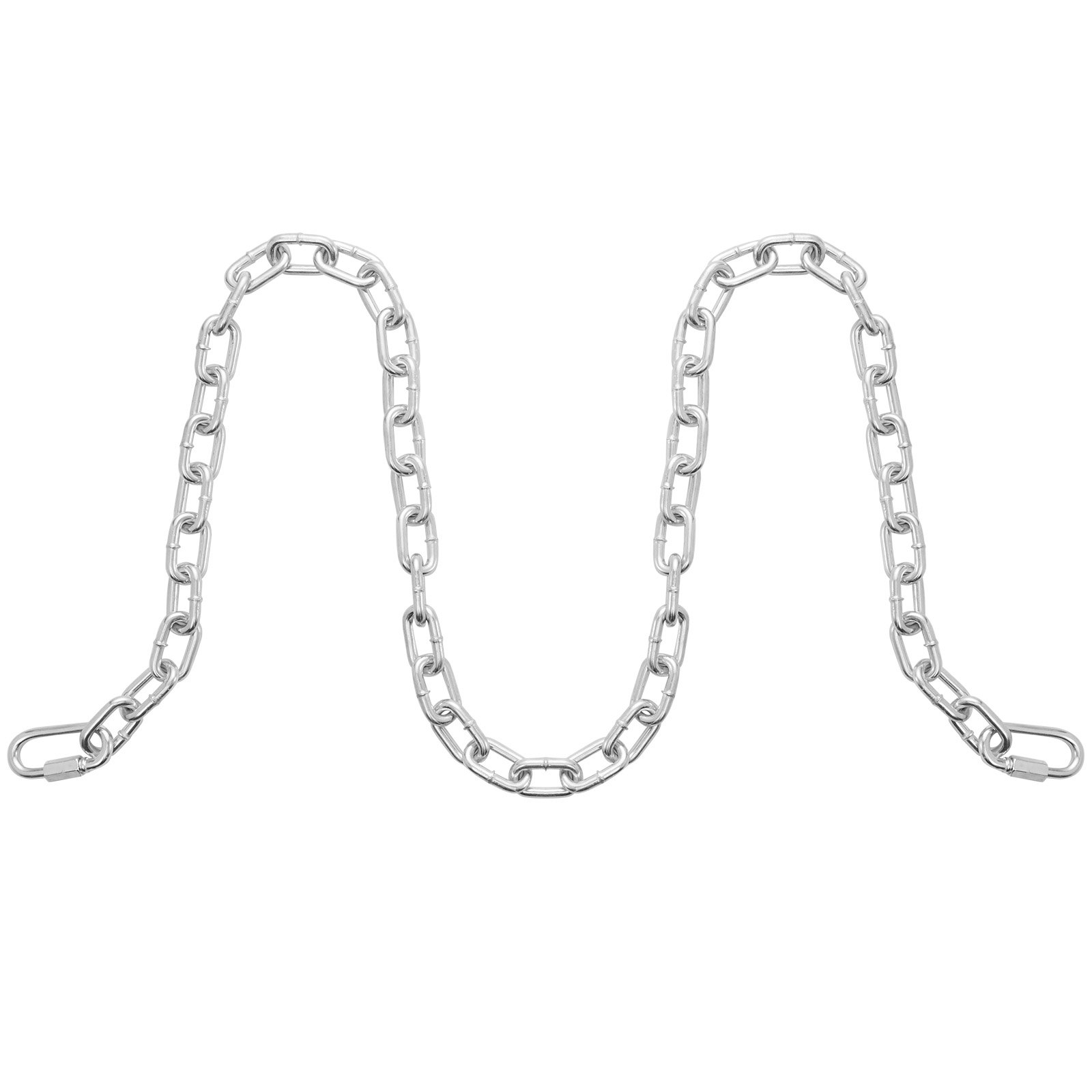 VEVOR Cadena de Eslabones de Acero al Carbono Galvanizado 7,3mm x 1,8m Cadena Helicoidal de Servicio Pesado Capacidad de Carga de 898 kg Dos Conectores Rápidos Cadena para Remolcar, Colgar, Acampar