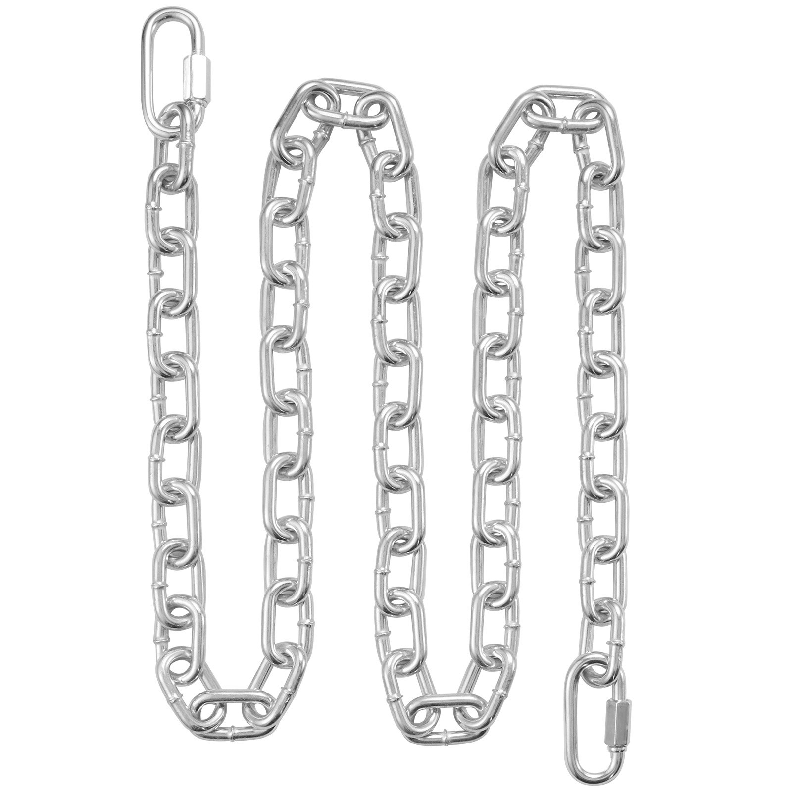 VEVOR Cadena de Eslabones de Acero al Carbono Galvanizado 7,3mm x 1,8m Cadena Helicoidal de Servicio Pesado Capacidad de Carga de 898 kg Dos Conectores Rápidos Cadena para Remolcar, Colgar, Acampar