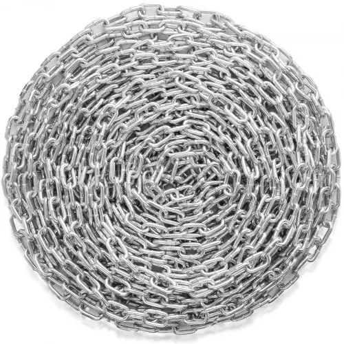 VEVOR Cadena de Eslabones de Acero al Carbono Galvanizado 7,3mm x 28m Cadena Helicoidal de Servicio Pesado Capacidad de Carga de 756 kg Dos Conectores Rápidos Cadena para Remolcar, Colgar, Acampar