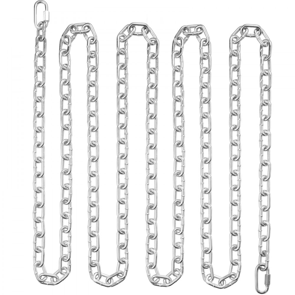VEVOR Cadena de Eslabones de Acero al Carbono Galvanizado 7,3mm x 28m Cadena Helicoidal de Servicio Pesado Capacidad de Carga de 756 kg Dos Conectores Rápidos Cadena para Remolcar, Colgar, Acampar