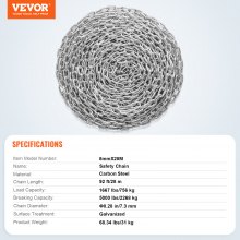 VEVOR Cadena de Eslabones de Acero al Carbono Galvanizado 7,3mm x 28m 756 kg