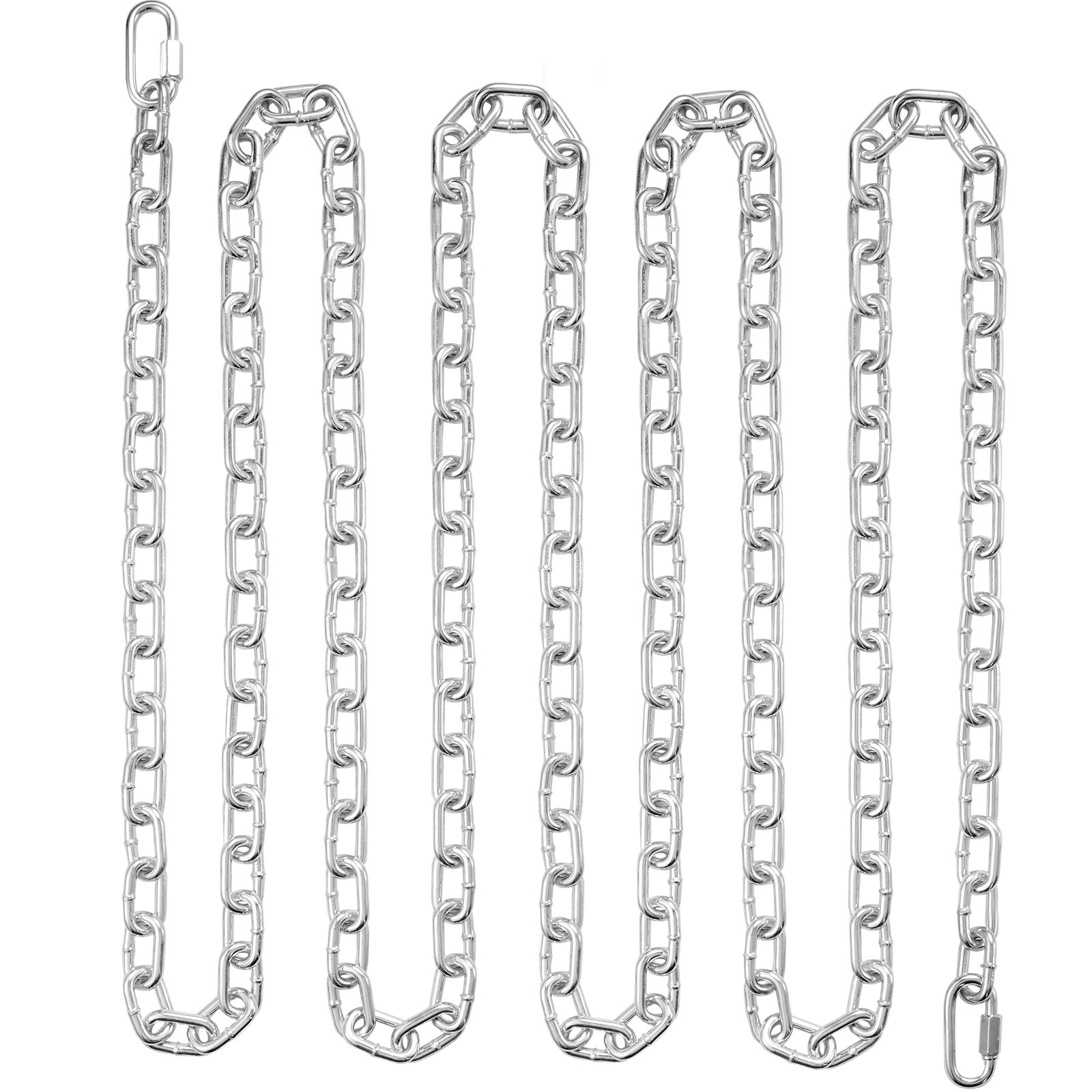 VEVOR Cadena de Eslabones de Acero al Carbono Galvanizado 7,3mm x 28m Cadena Helicoidal de Servicio Pesado Capacidad de Carga de 756 kg Dos Conectores Rápidos Cadena para Remolcar, Colgar, Acampar
