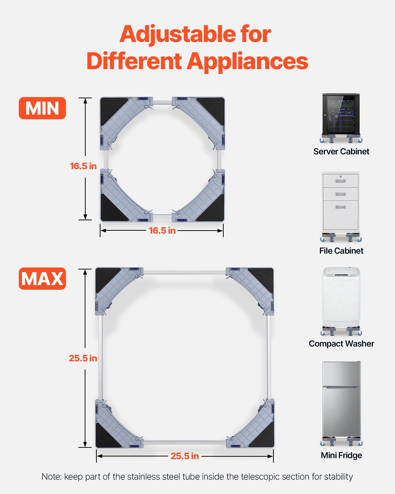 VEVOR Mini Soporte para Nevera Carga 181 kg Mueve Muebles Base Universal Móvil para Lavadora 4 Ruedas Giratorias Bloqueables Base para Frigoríficos, Secadoras, Lavadoras