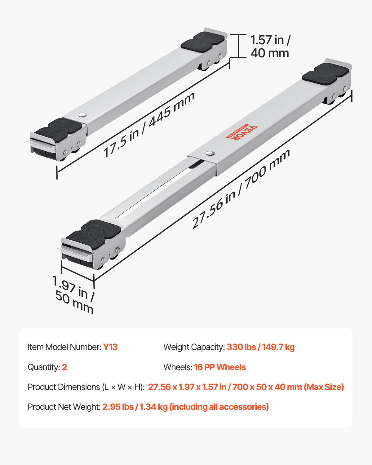 VEVOR Ruedas de Transporte para Electrodomésticos 2PCS Carga 300 kg Mueve Muebles Expandibles Base de Lavadora Móvil para Frigoríficos, Secadoras, Lavadoras, Blanco
