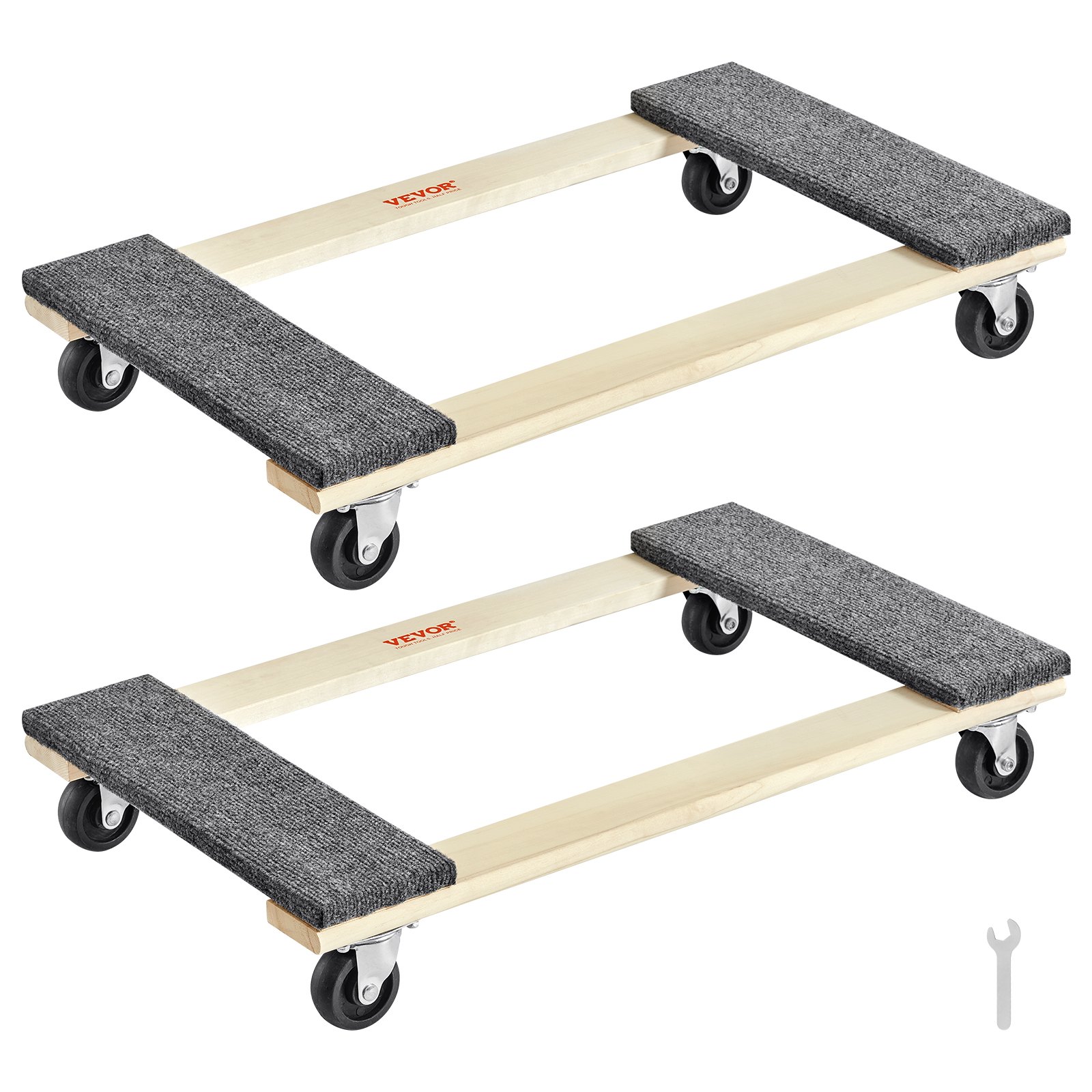 VEVOR Carro de mudanza, 2 piezas, mueve muebles de madera, capacidad de carga 454 kg cada uno, 762 x 457,2 x 130 mm, con 4 ruedas giratorias de PP de alta resistencia, manipulación portátil