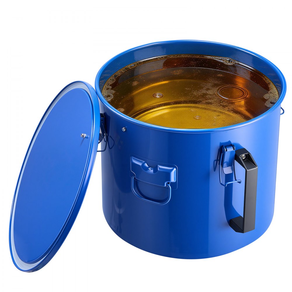 VEVOR Recolector de grasa y aceite usado, 37,8 L, tambor recolector de aceite de freidora de acero al carbono, recipiente de aceite con tapa, clips de bloqueo, bolsa de filtro para cocina, azul