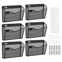 VEVOR Estante de Pared de Malla Metálica para Archivos de 1 Capa Negro, 6 PCS