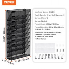 VEVOR 2 PCS Estante de Pared de Malla Metálica para Archivos de 10 Capas, Negro