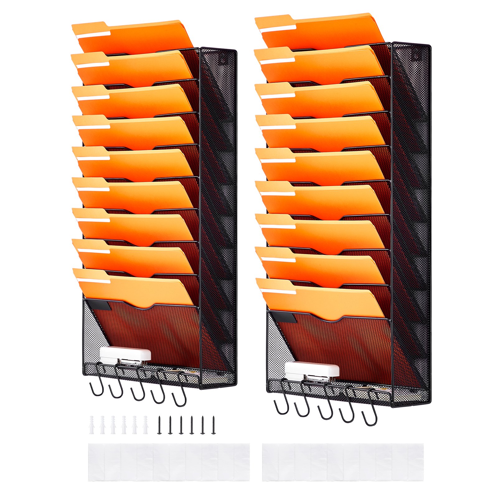 VEVOR 2 PCS Estantes de Pared de Malla Metálica para Archivos de 10 Capas Carpeta de Almacenamiento de Documentos y Papel, Estante de Pared de Archivos con Etiqueta con Nombre para Oficina, Escuela