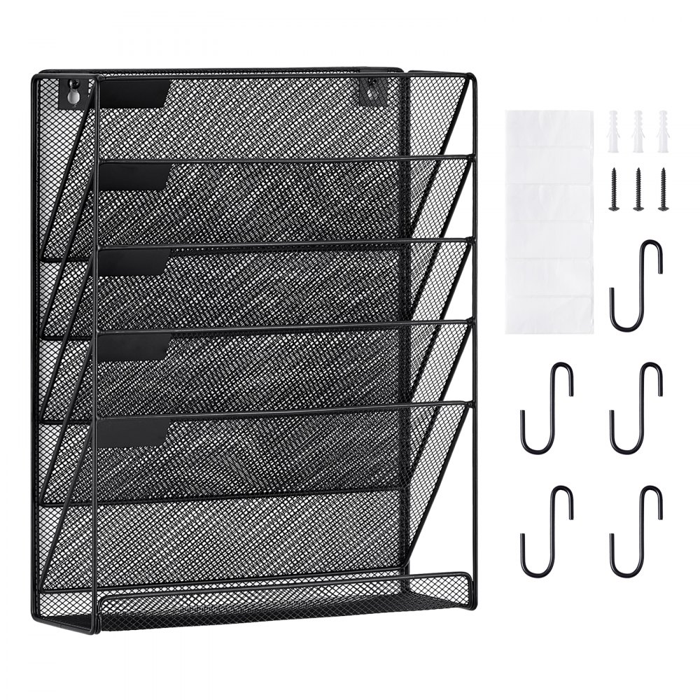 VEVOR 1 PCS Estante de Pared de Malla Metálica para Archivos de 6 Capas, Negro